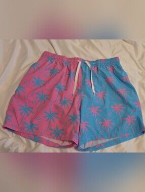 chubbies Pink and Blue Reversible Palm Swim Shorts Xl